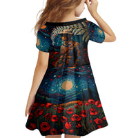 New Zealand Soldier ANZAC Day Family Matching Short Sleeve Bodycon Dress and Hawaiian Shirt Silver Fern Starry Night Style LT03 - Polynesian Pride