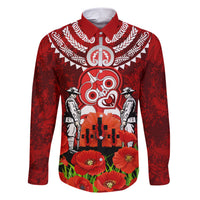 New Zealand ANZAC Waitangi Day Family Matching Short Sleeve Bodycon Dress and Hawaiian Shirt Hei Tiki and Soldier LT03 Dad's Shirt - Long Sleeve Red - Polynesian Pride
