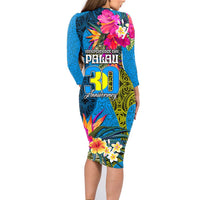 Palau Independence Day Family Matching Long Sleeve Bodycon Dress and Hawaiian Shirt 1st October 30th Anniversary Polynesian Jungle Flower LT03 - Polynesian Pride