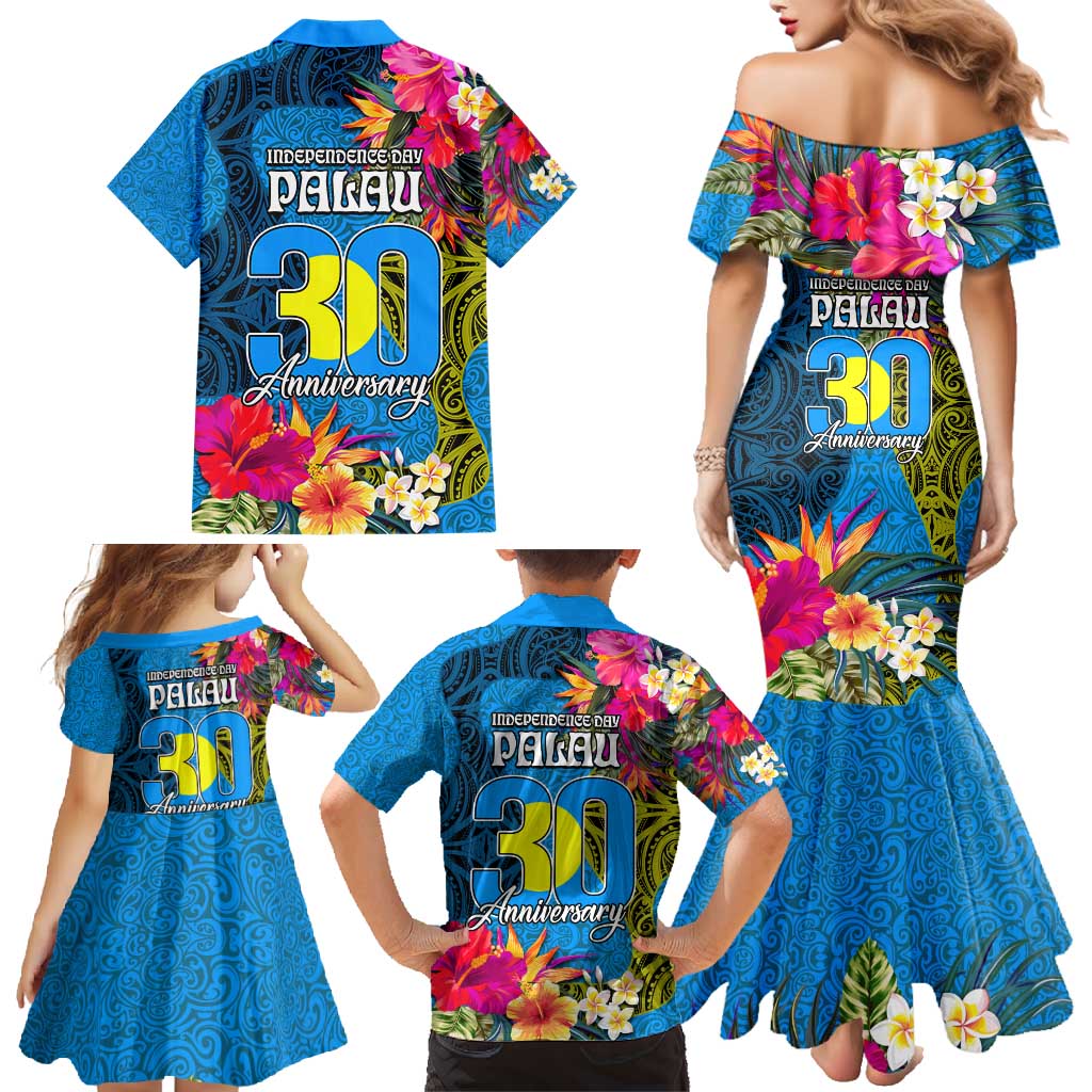 Palau Independence Day Family Matching Mermaid Dress and Hawaiian Shirt 1st October 30th Anniversary Polynesian Jungle Flower LT03 - Polynesian Pride