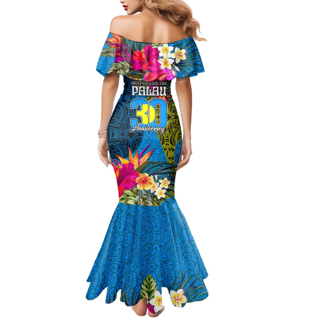 Palau Independence Day Family Matching Mermaid Dress and Hawaiian Shirt 1st October 30th Anniversary Polynesian Jungle Flower LT03 - Polynesian Pride
