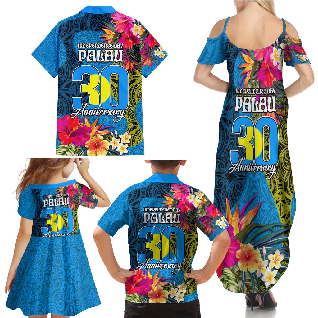 Palau Independence Day Family Matching Summer Maxi Dress and Hawaiian Shirt 1st October 30th Anniversary Polynesian Jungle Flower LT03 - Polynesian Pride
