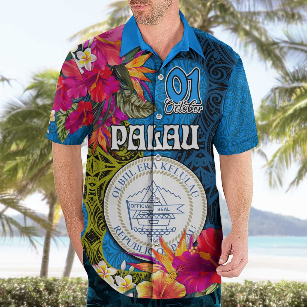 Palau Independence Day Hawaiian Shirt 1st October 30th Anniversary Polynesian Jungle Flower LT03 - Polynesian Pride