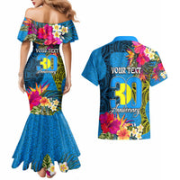 Personalised Palau Independence Day Couples Matching Mermaid Dress and Hawaiian Shirt 1st October 30th Anniversary Polynesian Jungle Flower
