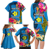 Personalised Palau Independence Day Family Matching Long Sleeve Bodycon Dress and Hawaiian Shirt 1st October 30th Anniversary Polynesian Jungle Flower LT03 - Polynesian Pride