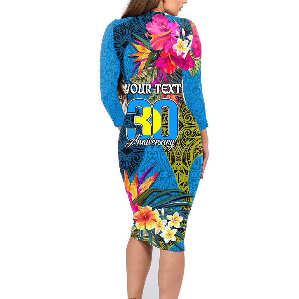 Personalised Palau Independence Day Family Matching Long Sleeve Bodycon Dress and Hawaiian Shirt 1st October 30th Anniversary Polynesian Jungle Flower LT03 - Polynesian Pride