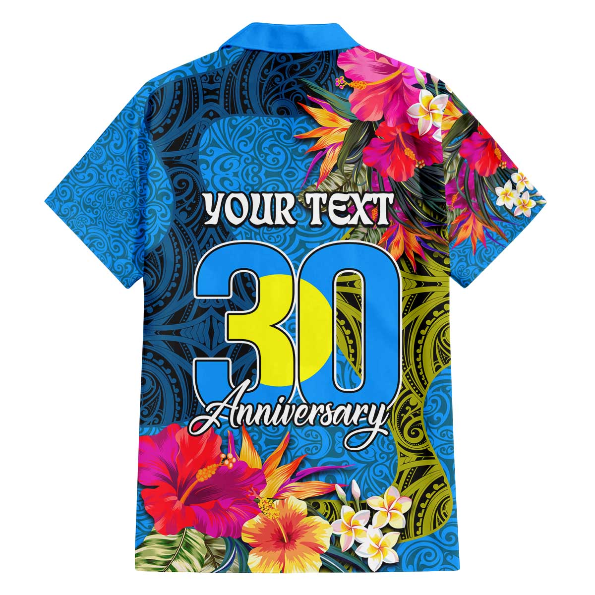 Personalised Palau Independence Day Family Matching Off The Shoulder Long Sleeve Dress and Hawaiian Shirt 1st October 30th Anniversary Polynesian Jungle Flower LT03 - Polynesian Pride