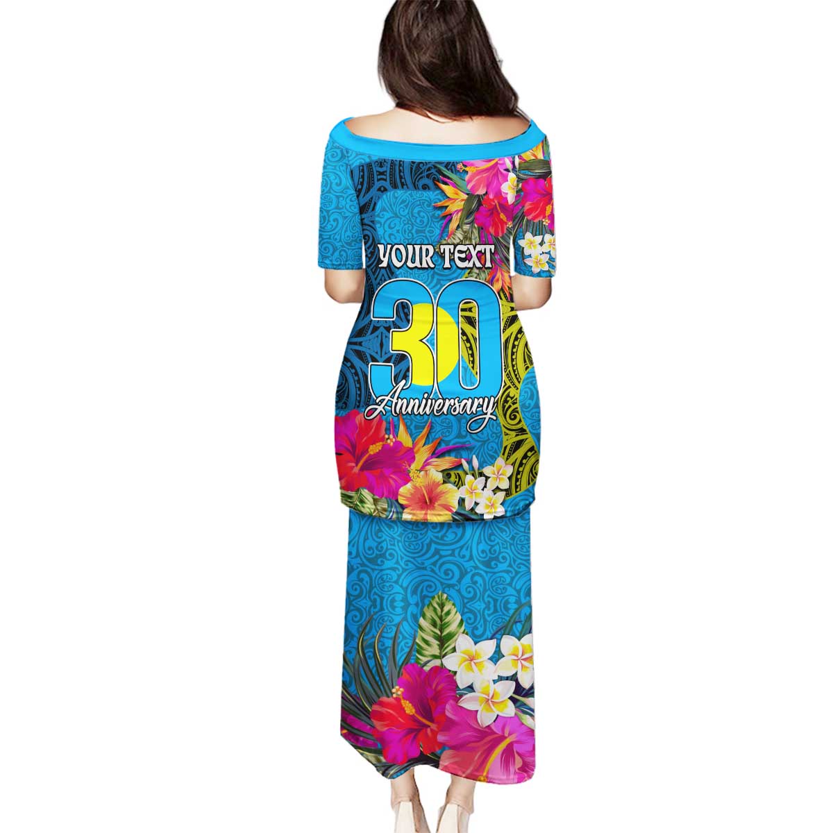 Personalised Palau Independence Day Family Matching Puletasi and Hawaiian Shirt 1st October 30th Anniversary Polynesian Jungle Flower LT03 - Polynesian Pride