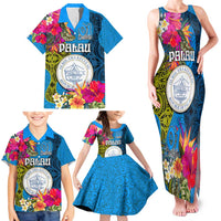 Personalised Palau Independence Day Family Matching Tank Maxi Dress and Hawaiian Shirt 1st October 30th Anniversary Polynesian Jungle Flower LT03 - Polynesian Pride