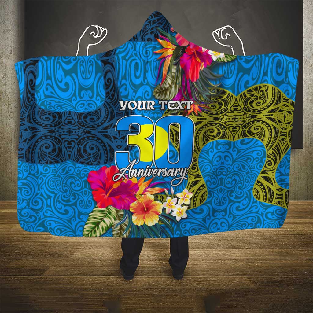Personalised Palau Independence Day Hooded Blanket 1st October 30th Anniversary Polynesian Jungle Flower LT03 - Polynesian Pride