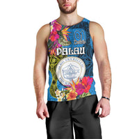 Personalised Palau Independence Day Men Tank Top 1st October 30th Anniversary Polynesian Jungle Flower