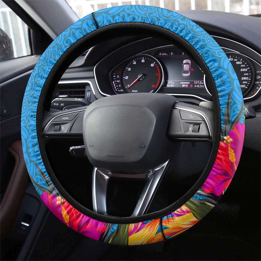 Palau Independence Day Steering Wheel Cover 1st October 30th Anniversary Polynesian Jungle Flower LT03 - Polynesian Pride