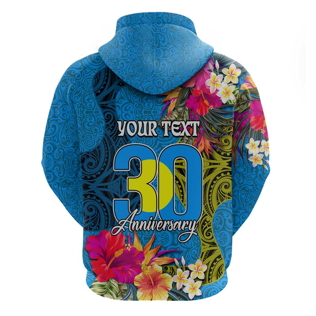 Personalised Palau Independence Day Zip Hoodie 1st October 30th Anniversary Polynesian Jungle Flower LT03 - Polynesian Pride
