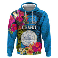 Personalised Palau Independence Day Zip Hoodie 1st October 30th Anniversary Polynesian Jungle Flower LT03 Pullover Hoodie Blue - Polynesian Pride