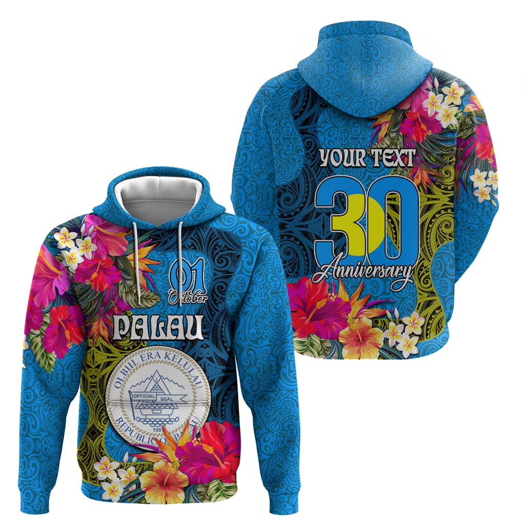 Personalised Palau Independence Day Zip Hoodie 1st October 30th Anniversary Polynesian Jungle Flower LT03 - Polynesian Pride