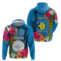Personalised Palau Independence Day Zip Hoodie 1st October 30th Anniversary Polynesian Jungle Flower LT03 - Polynesian Pride
