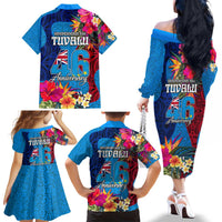 Tuvalu Independence Day Family Matching Off The Shoulder Long Sleeve Dress and Hawaiian Shirt 1st October 46th Anniversary Polynesian Jungle Flower LT03 - Polynesian Pride
