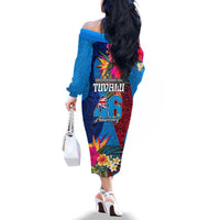 Tuvalu Independence Day Family Matching Off The Shoulder Long Sleeve Dress and Hawaiian Shirt 1st October 46th Anniversary Polynesian Jungle Flower LT03 - Polynesian Pride