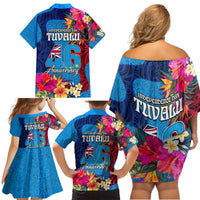 Tuvalu Independence Day Family Matching Off Shoulder Short Dress and Hawaiian Shirt 1st October 46th Anniversary Polynesian Jungle Flower LT03 - Polynesian Pride