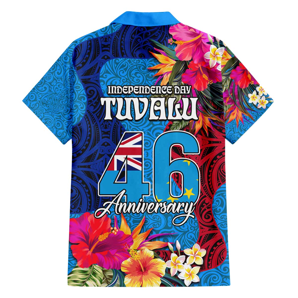 Tuvalu Independence Day Family Matching Off Shoulder Short Dress and Hawaiian Shirt 1st October 46th Anniversary Polynesian Jungle Flower LT03 - Polynesian Pride