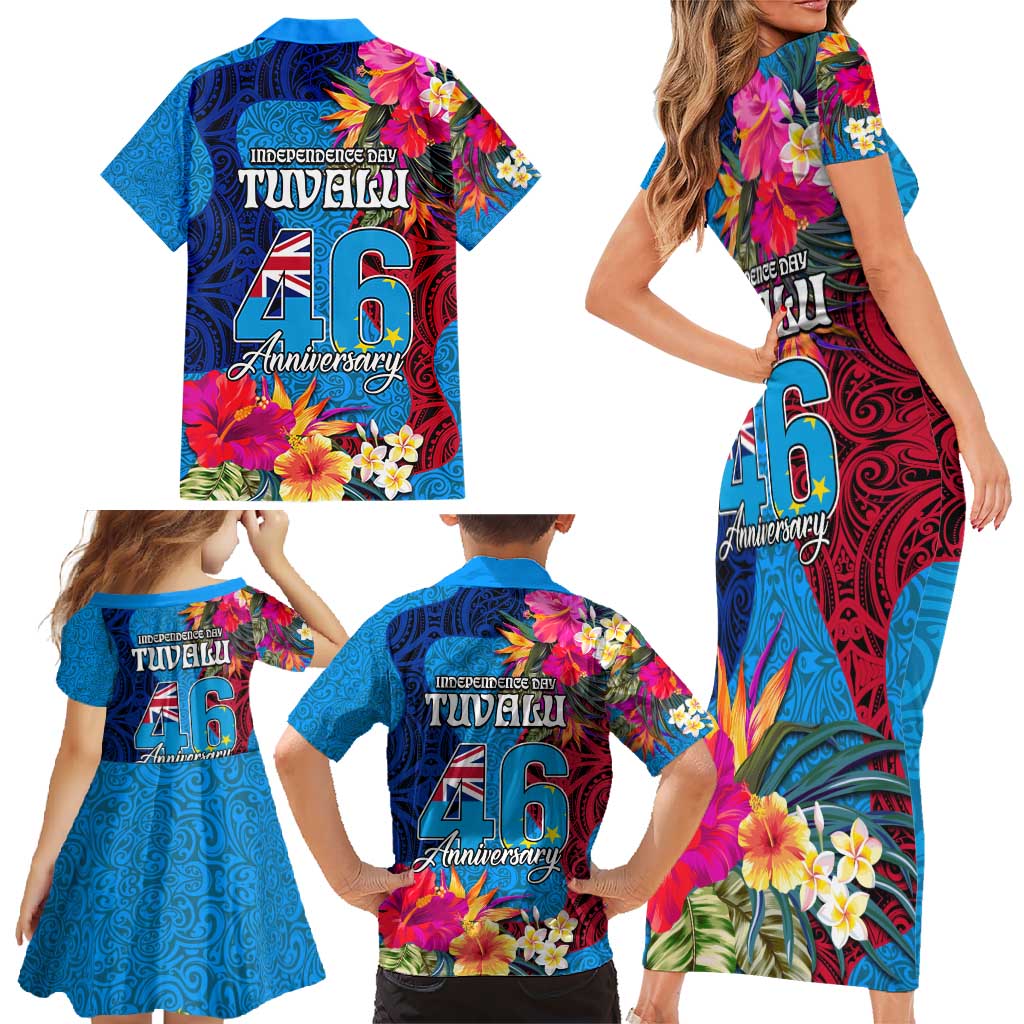 Tuvalu Independence Day Family Matching Short Sleeve Bodycon Dress and Hawaiian Shirt 1st October 46th Anniversary Polynesian Jungle Flower LT03 - Polynesian Pride