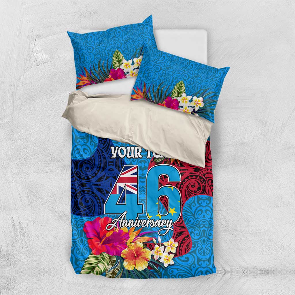 Personalised Tuvalu Independence Day Bedding Set 1st October 46th Anniversary Polynesian Jungle Flower