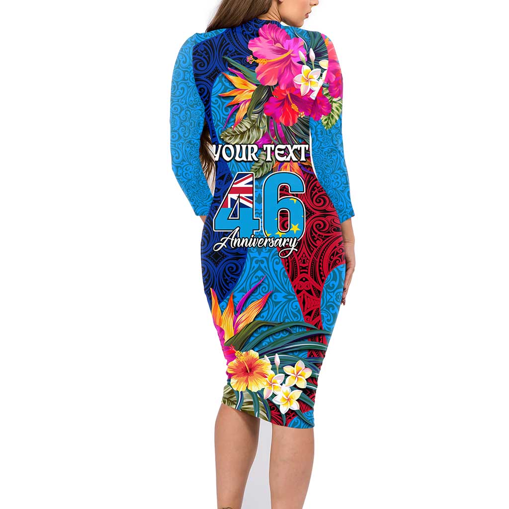 Personalised Tuvalu Independence Day Family Matching Long Sleeve Bodycon Dress and Hawaiian Shirt 1st October 46th Anniversary Polynesian Jungle Flower LT03 - Polynesian Pride
