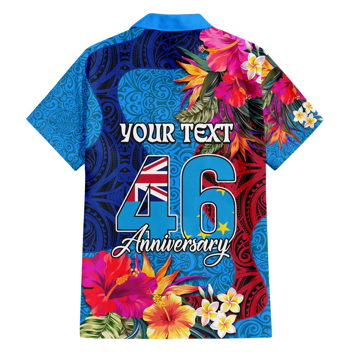 Personalised Tuvalu Independence Day Family Matching Off The Shoulder Long Sleeve Dress and Hawaiian Shirt 1st October 46th Anniversary Polynesian Jungle Flower LT03 - Polynesian Pride
