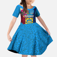 Personalised Tuvalu Independence Day Family Matching Off Shoulder Maxi Dress and Hawaiian Shirt 1st October 46th Anniversary Polynesian Jungle Flower LT03 Daughter's Dress Blue - Polynesian Pride