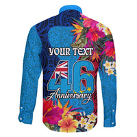 Personalised Tuvalu Independence Day Family Matching Off Shoulder Short Dress and Hawaiian Shirt 1st October 46th Anniversary Polynesian Jungle Flower LT03 - Polynesian Pride