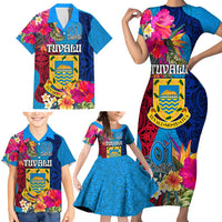 Personalised Tuvalu Independence Day Family Matching Short Sleeve Bodycon Dress and Hawaiian Shirt 1st October 46th Anniversary Polynesian Jungle Flower LT03 - Polynesian Pride