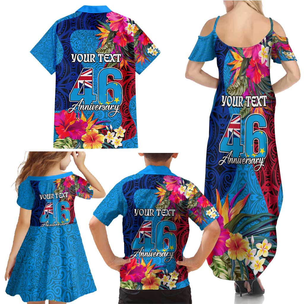 Personalised Tuvalu Independence Day Family Matching Summer Maxi Dress and Hawaiian Shirt 1st October 46th Anniversary Polynesian Jungle Flower LT03 - Polynesian Pride