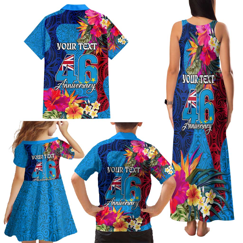 Personalised Tuvalu Independence Day Family Matching Tank Maxi Dress and Hawaiian Shirt 1st October 46th Anniversary Polynesian Jungle Flower LT03 - Polynesian Pride