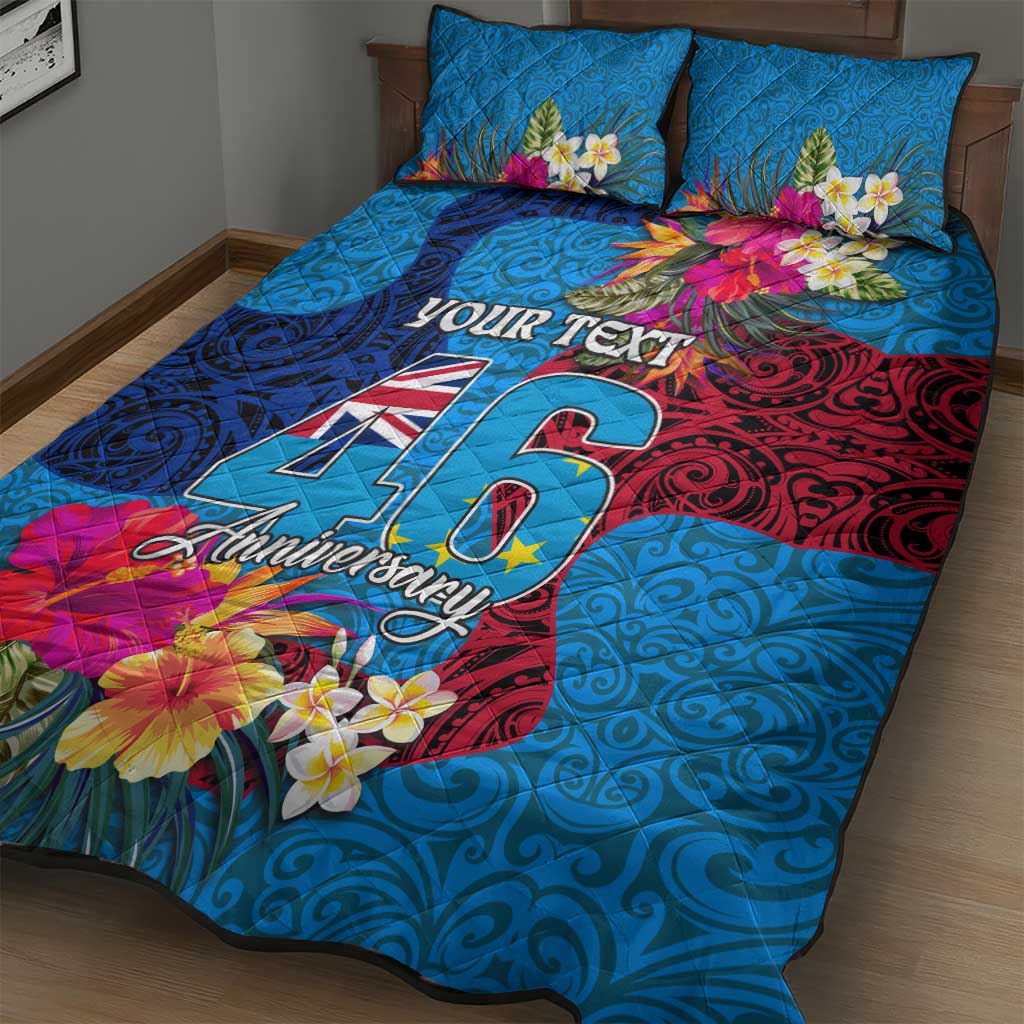 Personalised Tuvalu Independence Day Quilt Bed Set 1st October 46th Anniversary Polynesian Jungle Flower
