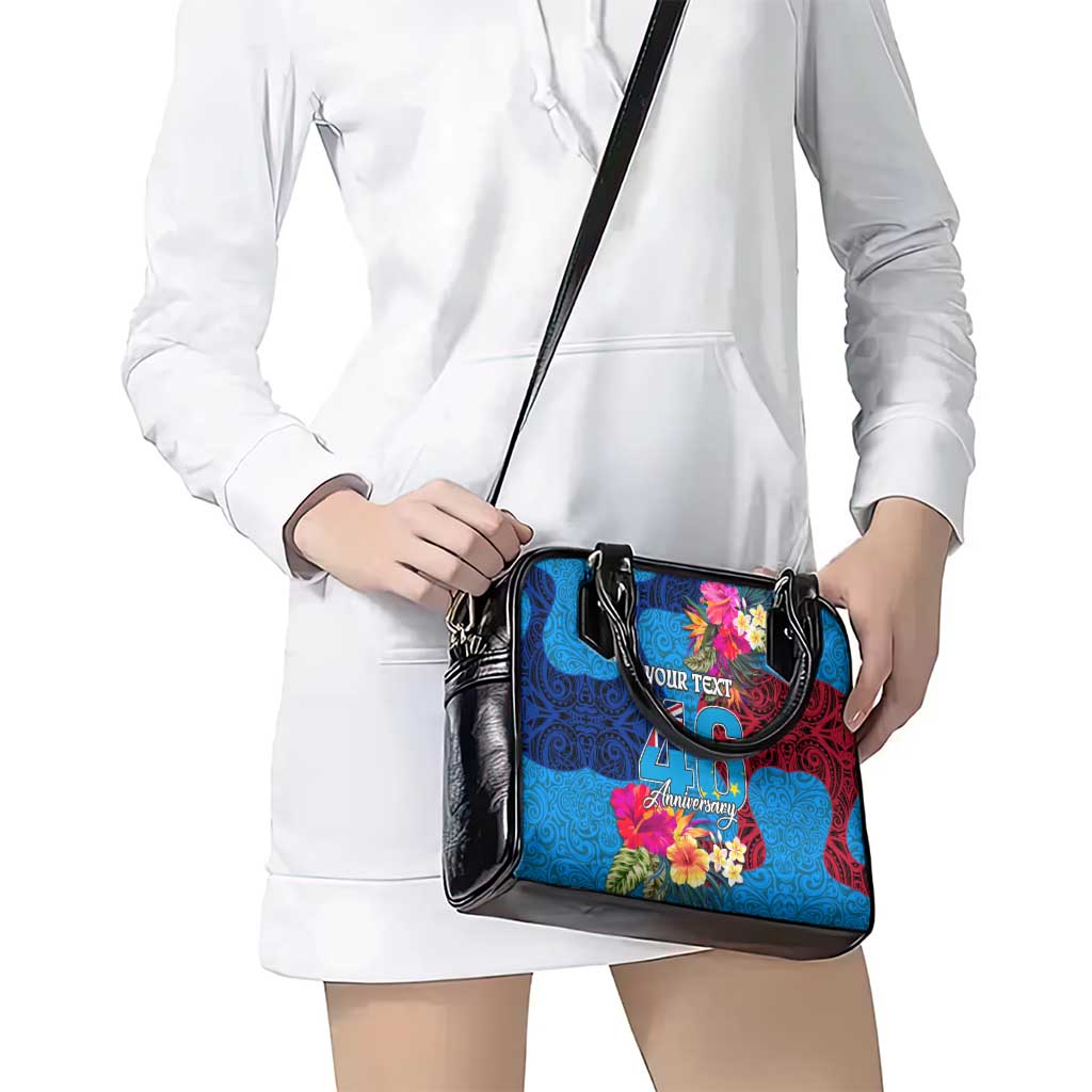 Personalised Tuvalu Independence Day Shoulder Handbag 1st October 46th Anniversary Polynesian Jungle Flower