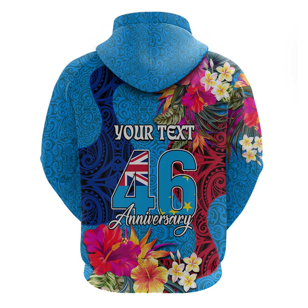 Personalised Tuvalu Independence Day Zip Hoodie 1st October 46th Anniversary Polynesian Jungle Flower LT03 - Polynesian Pride