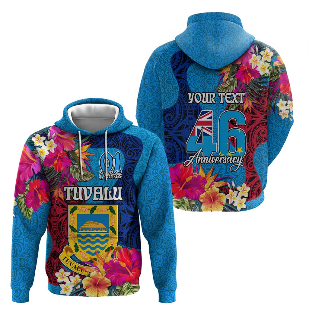 Personalised Tuvalu Independence Day Zip Hoodie 1st October 46th Anniversary Polynesian Jungle Flower LT03 - Polynesian Pride