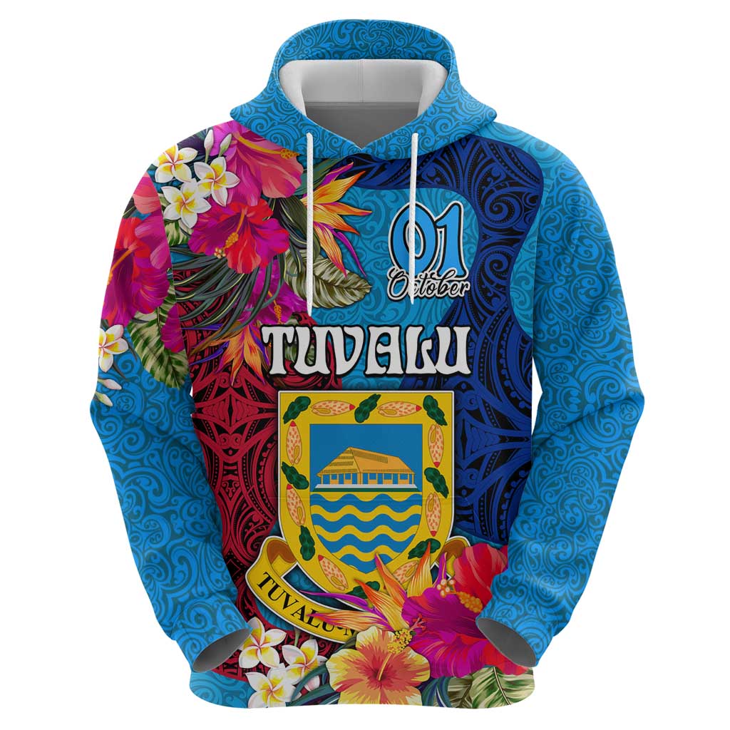 Personalised Tuvalu Independence Day Zip Hoodie 1st October 46th Anniversary Polynesian Jungle Flower LT03 - Polynesian Pride