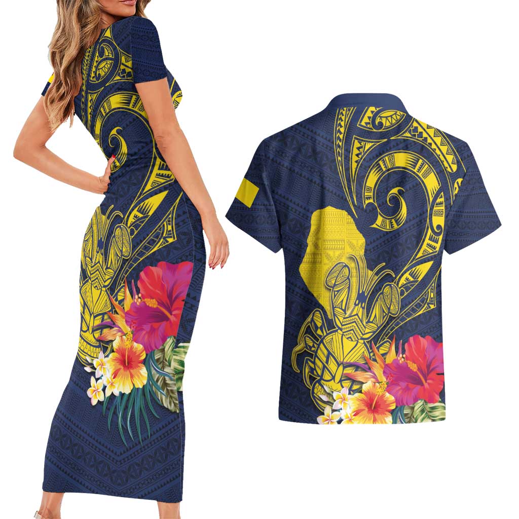 Niue Independence Day Couples Matching Short Sleeve Bodycon Dress and Hawaiian Shirt Hiapo Pattern Hibiscus Plumeria and Uga LT03 - Polynesian Pride