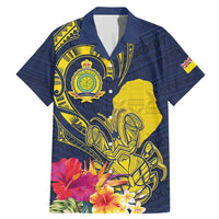 Niue Independence Day Family Matching Mermaid Dress and Hawaiian Shirt Hiapo Pattern Hibiscus Plumeria and Uga LT03 Dad's Shirt - Short Sleeve Yellow - Polynesian Pride