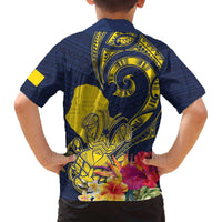Niue Independence Day Family Matching Off The Shoulder Long Sleeve Dress and Hawaiian Shirt Hiapo Pattern Hibiscus Plumeria and Uga LT03 - Polynesian Pride