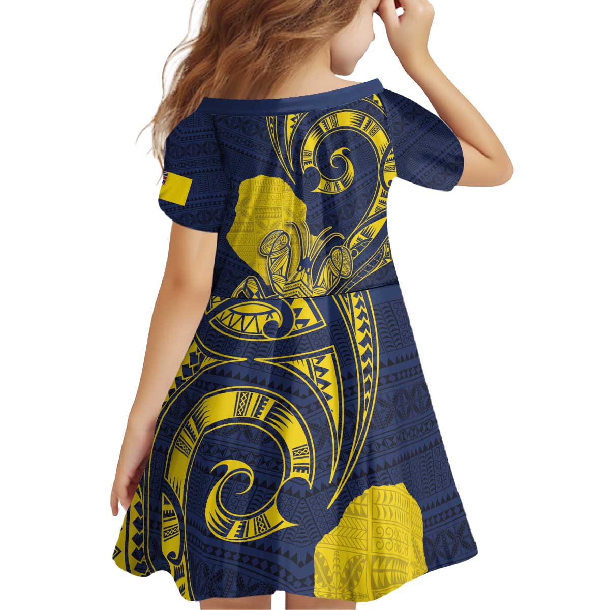 Niue Independence Day Family Matching Off Shoulder Short Dress and Hawaiian Shirt Hiapo Pattern Hibiscus Plumeria and Uga LT03 - Polynesian Pride