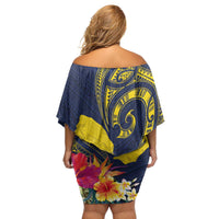 Niue Independence Day Family Matching Off Shoulder Short Dress and Hawaiian Shirt Hiapo Pattern Hibiscus Plumeria and Uga LT03 - Polynesian Pride