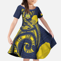 Niue Independence Day Family Matching Puletasi and Hawaiian Shirt Hiapo Pattern Hibiscus Plumeria and Uga LT03 Daughter's Dress Yellow - Polynesian Pride