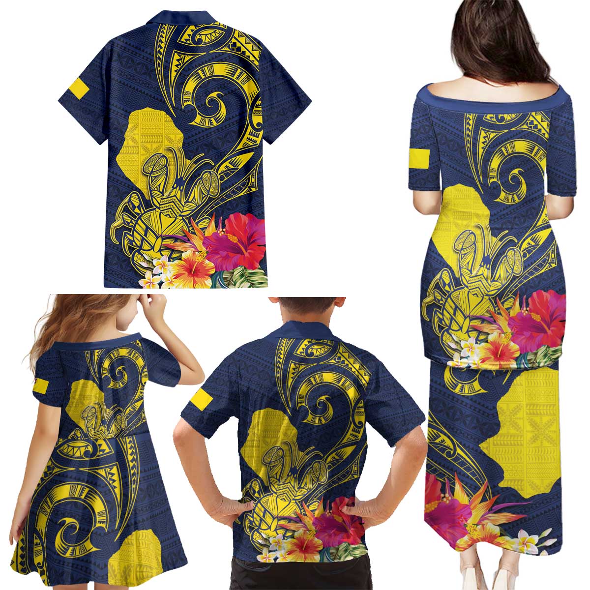 Niue Independence Day Family Matching Puletasi and Hawaiian Shirt Hiapo Pattern Hibiscus Plumeria and Uga LT03 - Polynesian Pride