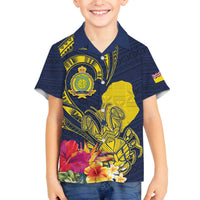 Niue Independence Day Family Matching Puletasi and Hawaiian Shirt Hiapo Pattern Hibiscus Plumeria and Uga LT03 Son's Shirt Yellow - Polynesian Pride