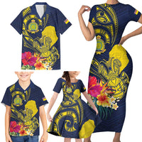 Niue Independence Day Family Matching Short Sleeve Bodycon Dress and Hawaiian Shirt Hiapo Pattern Hibiscus Plumeria and Uga LT03 - Polynesian Pride