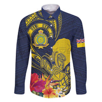 Niue Independence Day Family Matching Short Sleeve Bodycon Dress and Hawaiian Shirt Hiapo Pattern Hibiscus Plumeria and Uga LT03 Dad's Shirt - Long Sleeve Yellow - Polynesian Pride