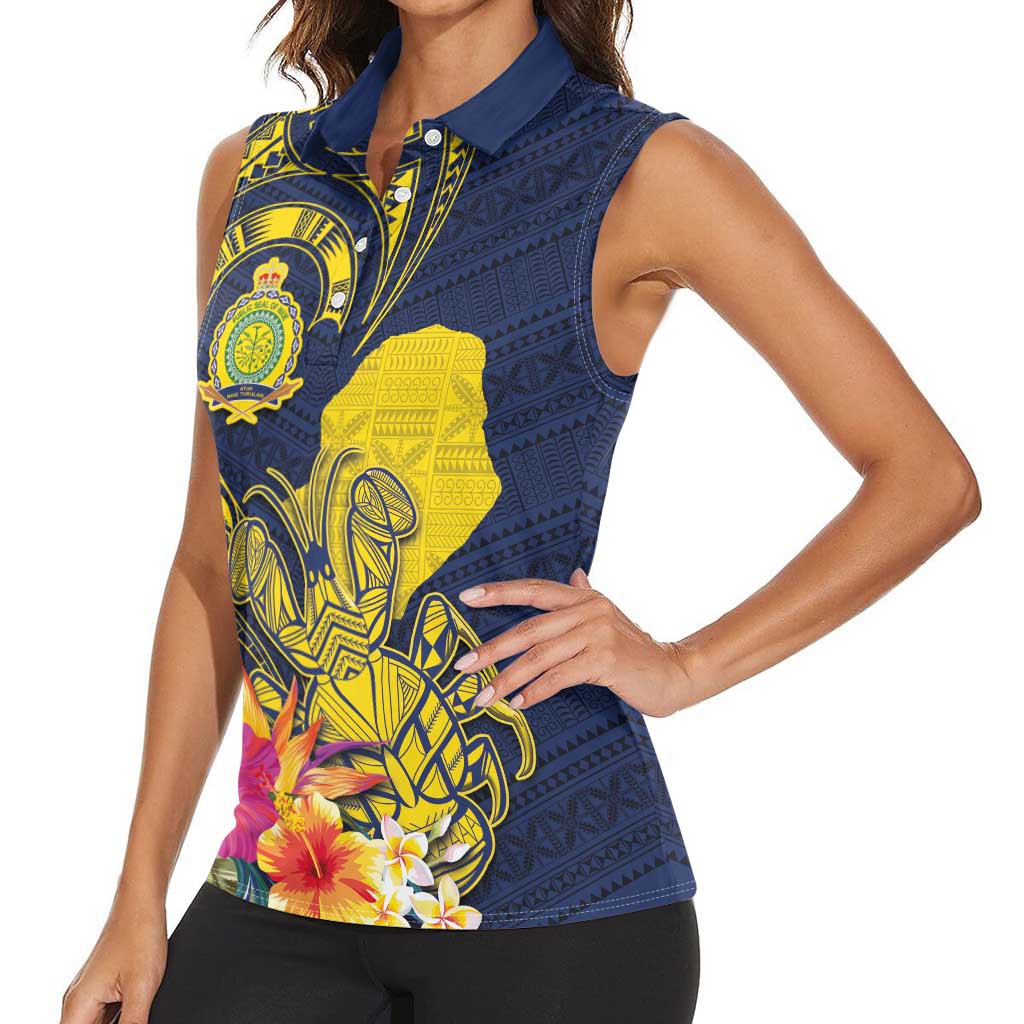 Niue Independence Day Women Sleeveless Polo Shirt Hiapo Pattern Hibiscus Plumeria and Uga