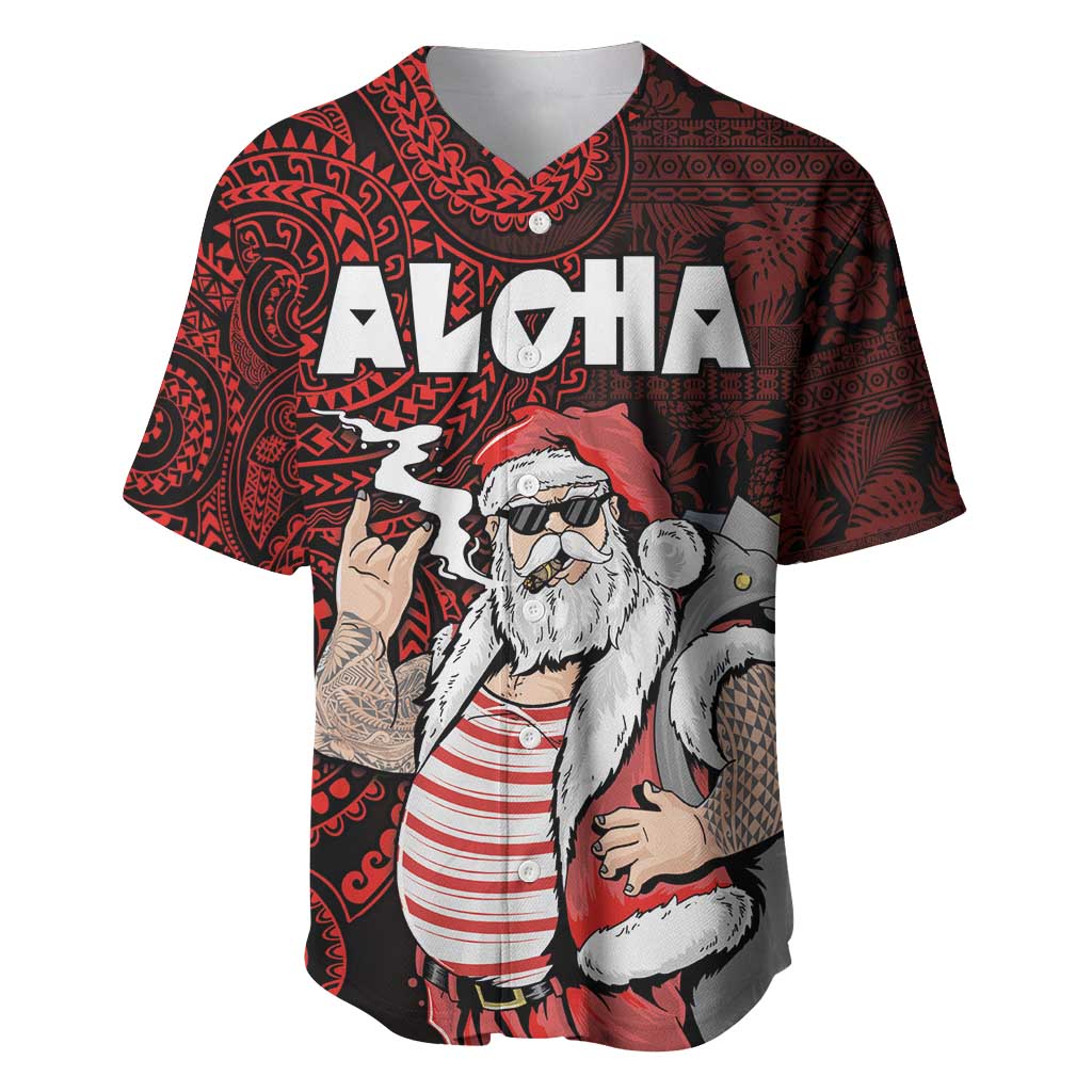 Hawaii Aloha Santa Claus Funny Polynesian Tattoo Baseball Jersey Red Color LT03 Red - Polynesian Pride